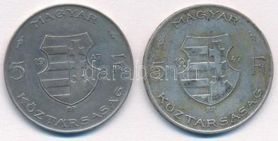 1947. 5Ft Ag "Kossuth" (2x) T:2- patina Adamo F8.1