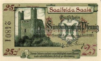 Német Birodalom/Weimari Köztársaság/ Saalfeld 1921. 10Pf, 25Pf, 50Pf 3klf teljes sor T:I