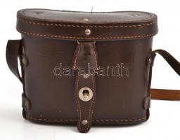 Honvédségi távcső, bőr tokban, homályos lencsékkel, 15×11,5 cm