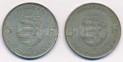 1947. 5Ft Ag "Kossuth" (2x) T:2 patina Adamo F8.1