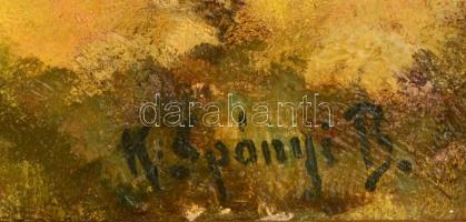Spányi jelzéssel: Erdő részlet. Olaj, karton, keretben, 22×44 cm