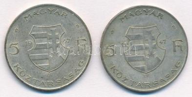 1947. 5Ft Ag "Kossuth" (2x) T:2,2- patina Adamo F8.1