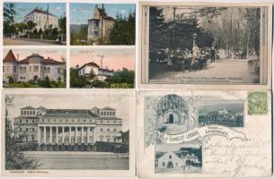 4 db RÉGI burgenlandi városképes lap: Nagymarton, Kismarton, Léka, Savanyúkút / 4 pre-1945 Burgenland town-view postcards: Mattersburg, Eisenstadt, Lockenhaus, Sauerbrunn