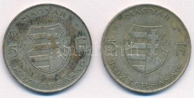 1947. 5Ft Ag "Kossuth" (2x) T:2- patina Adamo F8.1