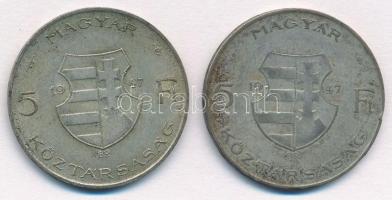 1947. 5Ft Ag "Kossuth" (2x) T:2-,3 patina Adamo F8.1