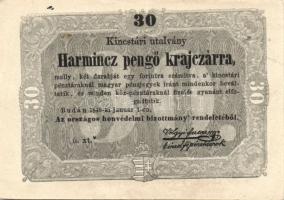1849. 30kr "Kossuth bankó" "*"-gal erősen ferdén nyomva, papírránccal T:I