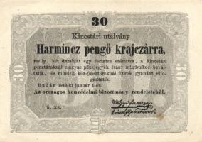 1849. 30kr "Kossuth bankó" erősen ferdén nyomva! T:I- kis berepedés
