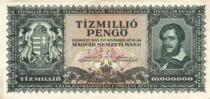 1945. 10000P(2x), 10000P bélyeggel(6x), 100000p(1x), 10000000P(2x), 100000P(1x) T:II+ csak egyszer h...