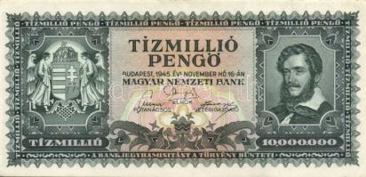 1945. 10000P(2x), 10000P bélyeggel(6x), 100000p(1x), 10000000P(2x), 100000P(1x) T:II+ csak egyszer h...