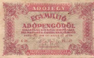 1946. 1000000AP ötjegyű sorszám, Vj, normál + fordított címerrel összesen 2klf típus T:II/III