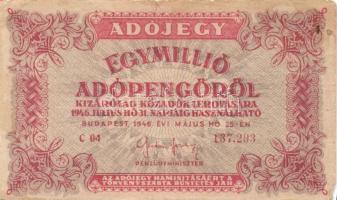 1946. 1000000AP(4x) hatjegyű sorszám, vj-lel T:II,II/III