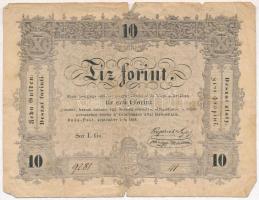 1848. 10Ft Kossuth bankó, sajtóhiba TIZENÖT és BÖRTÖNÖZTETÉSSEL első Ö-n csak egy pont T:III- ly., szakadás Adamo G111h