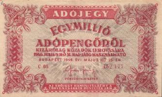 1946. 1000000AP(4x) hatjegyű sorszám, vj-lel T:II,II/III