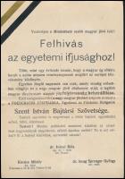 1933 A Szent István Bajtársi Szövetség által az egyetemi ifjúság számára kiadott felhívás