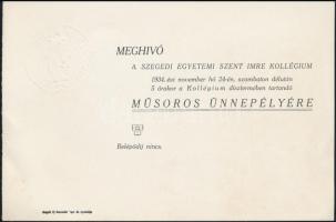 1934 Meghívó a Szegedi Egyetemi Szent Imre Kollégium műsoros ünnepélyére