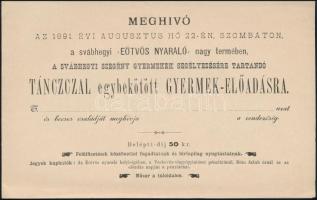 1891 Meghívó a svábhegyi Eötvös Nyaraló nagy termében rendezett gyermekelőadásra