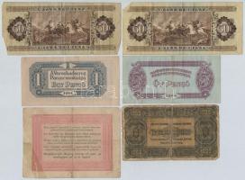 Vegyes bankjegy tétel, benne: 1848. 5Ft vörösesbarna + 1923. 1000K + 1944. 1P + 5P "A Vöröshads...