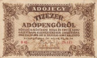 1946. 10000AP(12x) ötjegyű sorszámmal, vj-lel T:II,II/III+