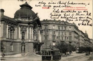 1909 Budapest XIII. Lipót körút, Vígszínház, Bioskop mozi, villamos