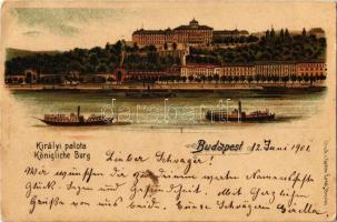 1901 Budapest I. Királyi palota, gőzhajók. Gustav Ertel, litho (EK)