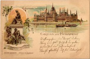 Budapest, Országház (Parlament), Arany János-szobor. Müller & Trüb. Art Nouveau litho