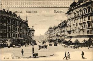 Budapest XIII. Lipót körút, Café Vígszínház kávéház, villamos, Noszlopi Henrik üzlete, Dr. Dénes Mihály nőorvos rendelője. Divald Károly 213. sz.