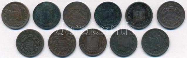 1868-1891. 1kr Br (11xklf) T:2-3 egyiken patina