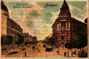 1901 Budapest VI. Váci körút (Bajcsy-Zsilinszky út), Bazilika, villamos. Gustav Ertel, litho (fa)