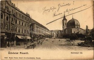 1906 Pécs, Széchenyi tér, templom, Takarékpénztár. Blancz József kiadása