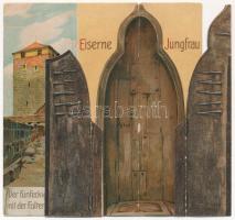 Nürnberg, Nuremberg; Grüsse aus der fünfeckige Turm mmit der Folterkammer. Eisernes Jungfrau / E. Nisters folding card, litho s: K. R. (small tears)