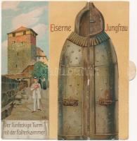 Nürnberg, Nuremberg; Grüsse aus der fünfeckige Turm mmit der Folterkammer. Eisernes Jungfrau / E. Ni...