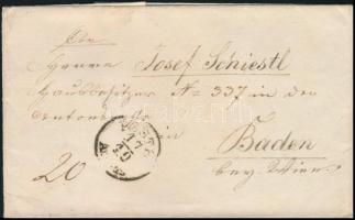 Unpaid cover, 1859 Bérmentesítés nélkül feladott levél 20kr portóval "PESTH Abends" - Baden