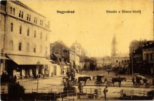 Nagyvárad, Oradea; Bémer tér, üzletek, hintó / square, shops, chariots