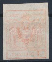 1850 3kr HP III világos piros bélyeg nagy vízjelrészlettel, gépszínátnyomattal "(PRE)SSBURG". Certificate: Steiner, 1850 3kr HP III light red, machine offset