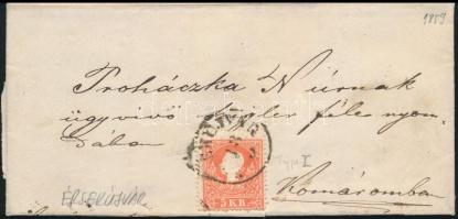 1859 5kr I típus levélen "(ÉRS)EKÚJVÁR" - Komárom, 5kr I. on cover