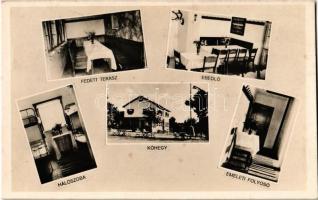 1942 Szentendre, MTE Csepeli WMTK oszt. Czibulka János menedékháza, fedett terasz, hálószoba, Kőhegy, emeleti folyosó, ebédlő, belső