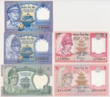 Nepál 1974. 1R (2x) + 1981. 2R + 1987. 5R + 2002 5R T:I,I-.  Nepal 1974. 1 Rupee (2x) + 1981. 2 Rupees + 1987. 5 Rupees + 2002. 5 Rupees C:UNC,AU