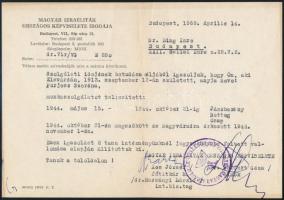 1969 a Magyar Izraeliták Országos Képviselete igazolása korábbi munkasszolgálatról, bélyegzővel, aláírásokkal