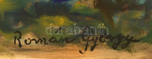 Román jelzéssel: Sziklás út. Olaj, vászon, keretben, kis vetemedéssel, 85×71 cm