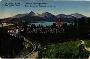 Tátra, Magas Tátra, Vysoké Tatry; Fogaskerekű vasút a Csorba tóval / Csorba-See mit der Zahnradbahn / Strbské pleso s ozubenou dráhou / cogwheel railway, lake (ázott sarok / wet corner)