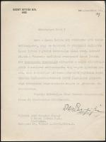 1932 gróf Károlyi József (1884-1934), a Szent István Bál fővédnöke által írt levél díszelnöki tisztség ügyében, aláírással