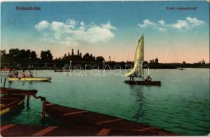 1927 Kiskunhalas, Sóstó szabadfürdő, vitorlás csónak. Özv. Pressburger Ferencné kiadása