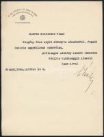 1934 Szeged, M. Kir. Szegedi 5. sz. Honv. és Közr. Helyőrségi kórház parancsnoka fejléces levélpapírjára írt személyes hangvételű levél, aláírással