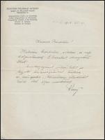 1934 Az Egyetemi Földrajzi Intézet igazgatója, Dr. Milleker Rezsőnek által írt levél