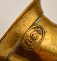 Régi réz vadászkürt, zsinórral, 22×25 cm