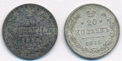 Orosz Birodalom 1914-1915. 20k Ag (2xklf) T:2 patina Russian Empire 1914-1915. 20 Kopeks Ag (2xdiff) C:XF patina