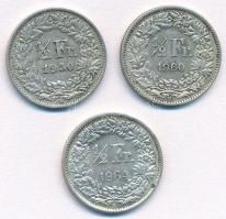Svájc 1950-1964. 1/2Fr Ag (3xklf) T:1-,2 Switzerland 1950-1964. 1/2 Francs Ag (3xdiff) C:AU,XF