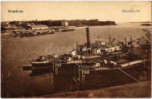 1930 Komárom, Komárno; Dunapart, MFTR 707-es és 708-as számú uszálya / Danube riverbank, barges