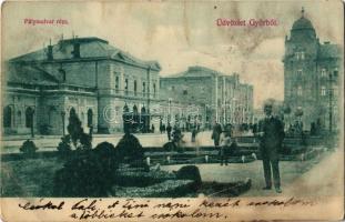 1906 Győr, Pályaudvar rész, vasútállomás. Kiadja Berecz Viktor (fl)