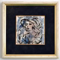 Szabóné Tóth Hilda (?-?): Női portré.  Tűzzománc, rézlemez, jelzett, fa keretben, paszpartuban, 10x1...